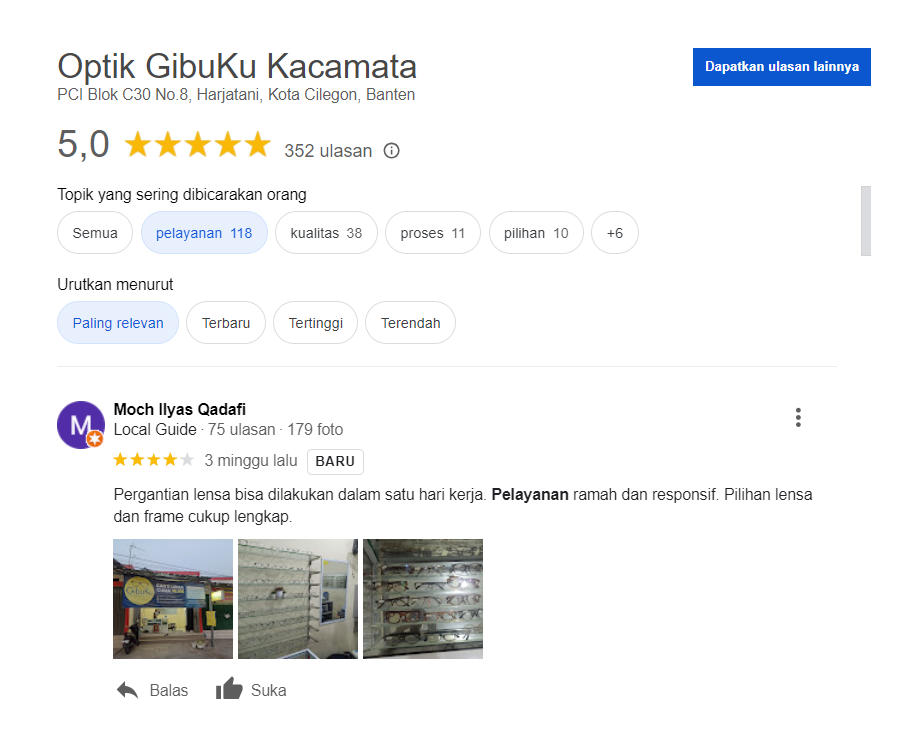 Review on Google based on our competitors